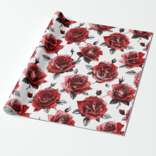 Papier Cadeau Illustration de style Saint-Valentin de belles ros