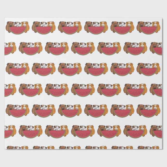 Papier Cadeau Illustration des Cochons de Guinée et de la pastèq (Plat)