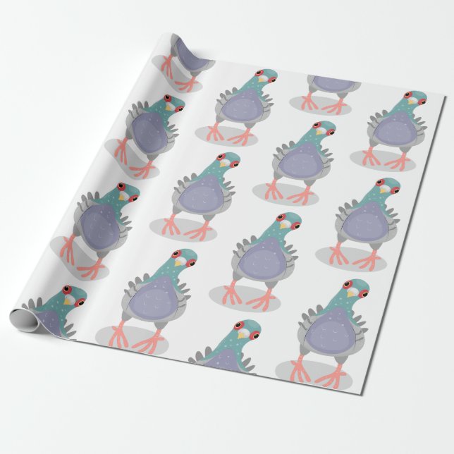 Papier Cadeau Illustration drôle de pigeon curieux (Déroulé)
