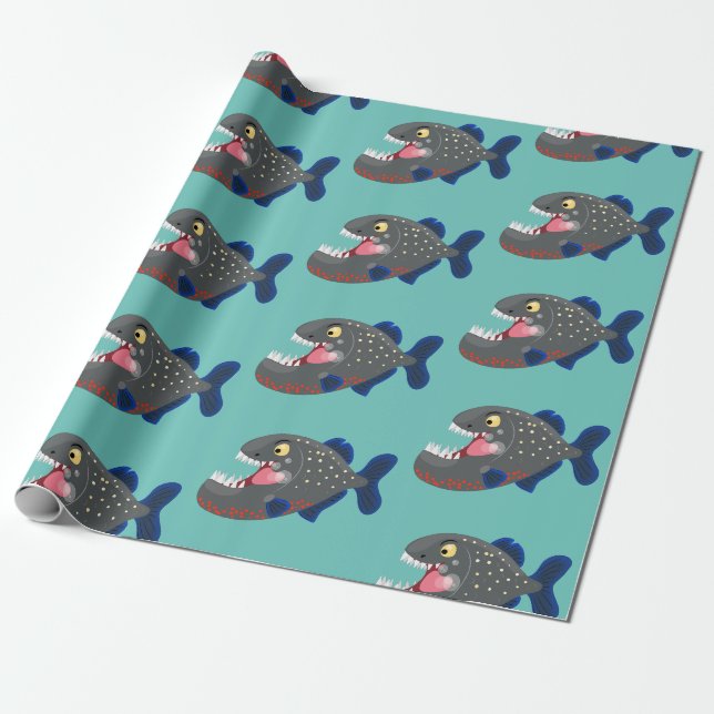 Papier Cadeau Illustration drôle de piranha affamée (Déroulé)