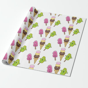 Papier Cadeau Illustration drôle de popsicles et de crème glacée