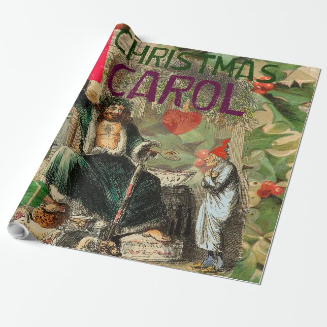 Papier Cadeau Illustration du Fantôme de Noël Présent Scrooge (Déroulé)