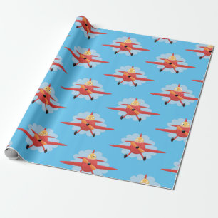 Papier Cadeau Illustration d'un avion rouge volant mignon