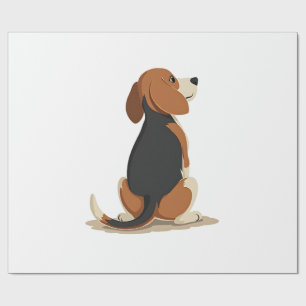 Papier Cadeau Illustration d'un chien Beagle vintage vu de dos A