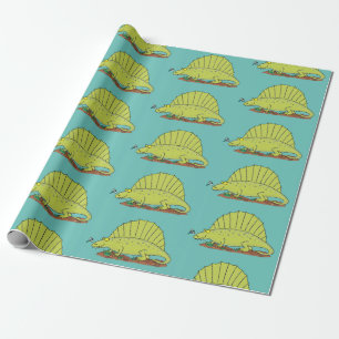 Papier Cadeau Illustration d'un dimétrodon vert mignon