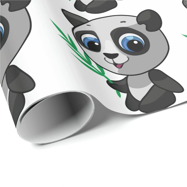 Papier Cadeau Illustration d'un mignon panda sauvage avec bambou (Coin rond)