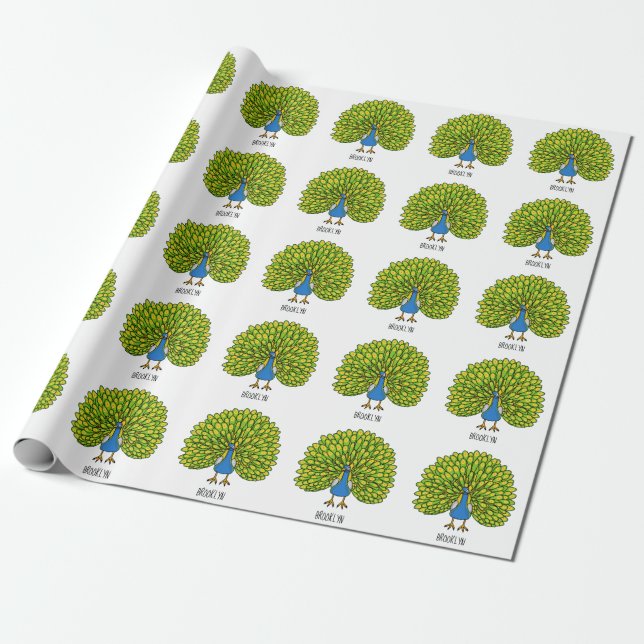 Papier Cadeau Illustration d'un oiseau paon lumineux et amusant (Déroulé)