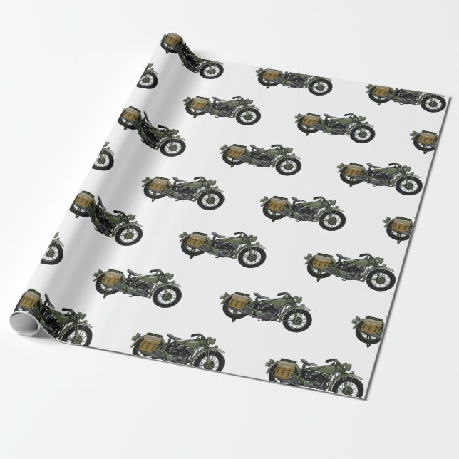 Papier Cadeau Illustration d'une moto de croiseur militaire (Déroulé)