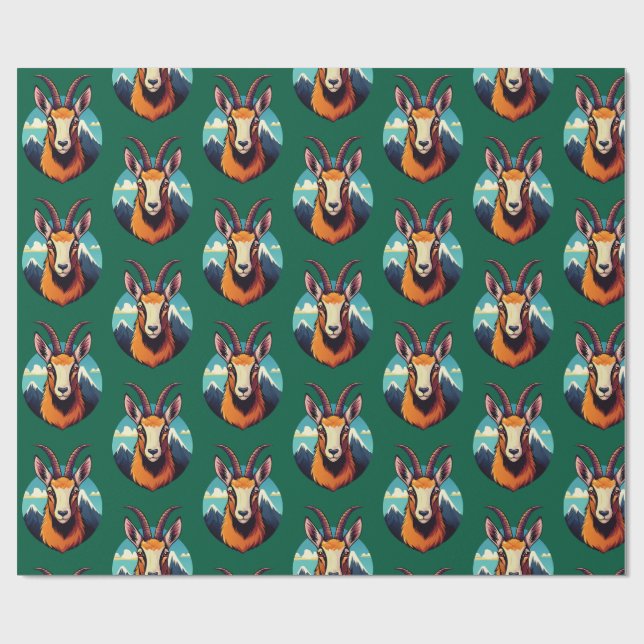 Papier Cadeau Illustration d'une tête de chamois (Plat)