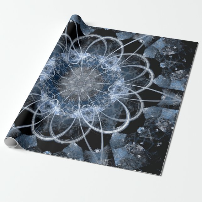Papier Cadeau Illustration fractale informatique de l'hiver gris (Déroulé)