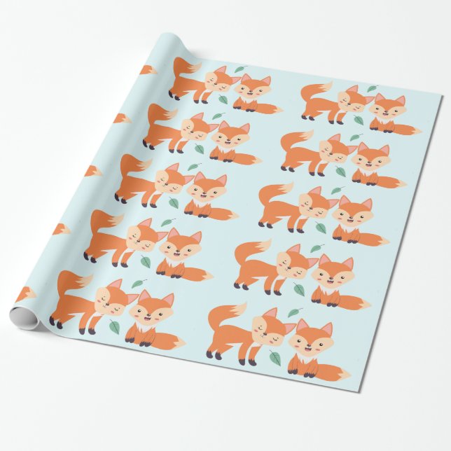 Papier Cadeau Illustration graphique des renards orange mignons (Déroulé)