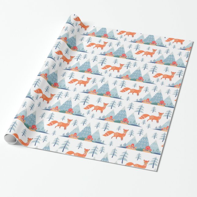Papier Cadeau Illustration mignonne de motif de Fox et de (Déroulé)