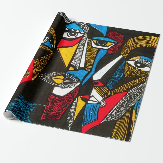 Papier Cadeau Illustration moderne en style linocut. Colo surréa (Déroulé)