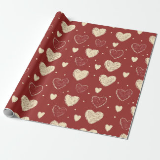 Papier Cadeau Illustration Motif Beige-Coeur rouge dessinée à la