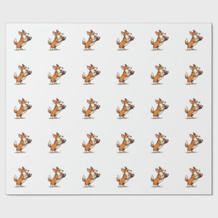 Papier Cadeau Illustration Rétro de Chien de Football Corgi Spor