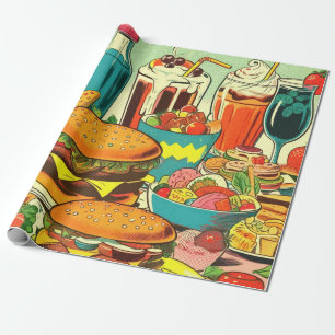 Papier Cadeau Illustration Retro Food Comic