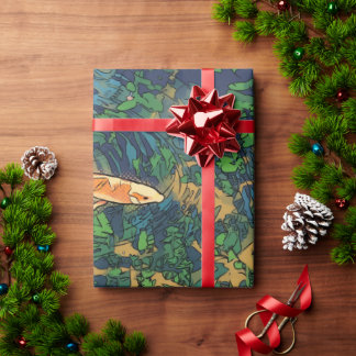 Papier Cadeau Illustration stylisée par IA de poisson Koï orange