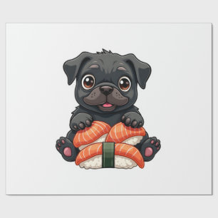 Papier Cadeau Illustration vectorielle de sushi de pug noir mign