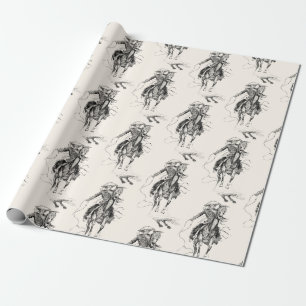 Papier Cadeau Illustration vintage de Cowboy et de Horse