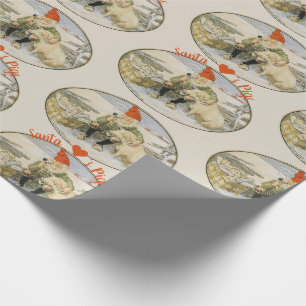 Papier Cadeau Illustration vintage de Santa Loves Pigs