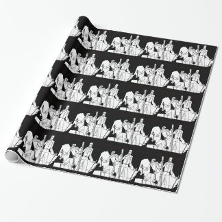 Papier Cadeau Illustration vintage de skieurs de couples de ski