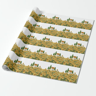 Papier Cadeau Illustration Vintage du champ de tournesols de la 