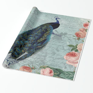 Papier Cadeau Illustration vintage Peacock et Rose