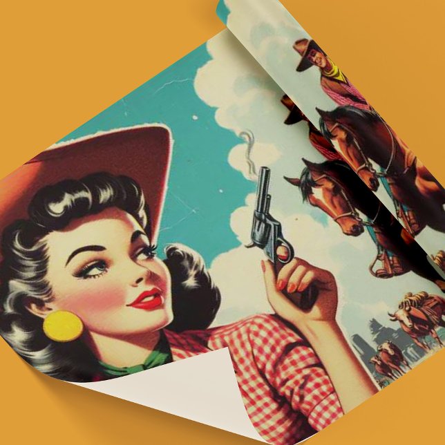 Papier Cadeau Illustration vintage Pulp Cowgirl (Créateur téléchargé)
