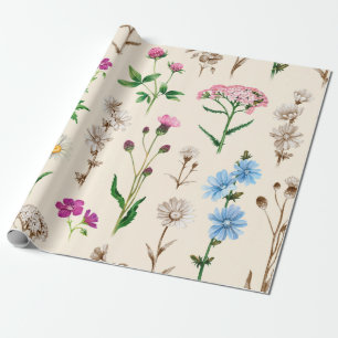 Papier Cadeau Illustrations aquarelles de fleurs sauvages. Inséa