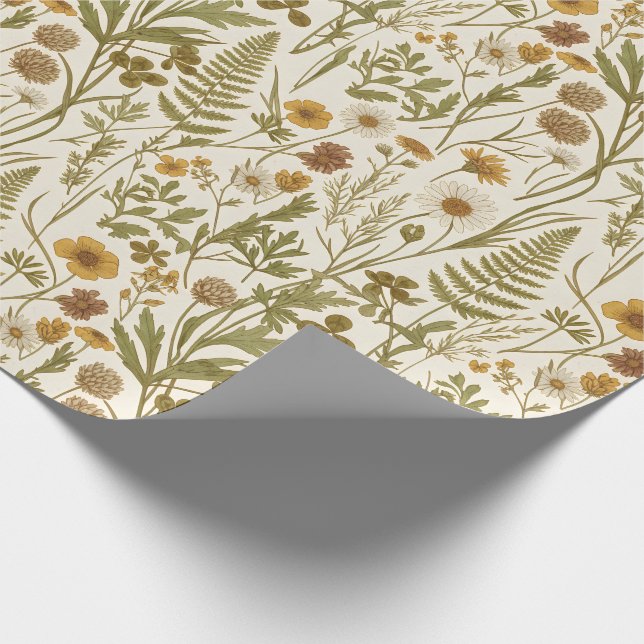 Papier Cadeau Illustrations botaniques de fleurs et de graminées (Coin)