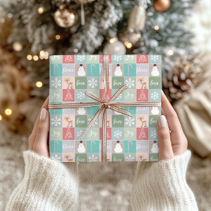 Papier Cadeau Illustrations carrées de Noël mignonnes rétro