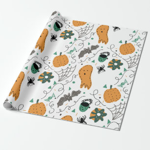 Papier Cadeau Illustrations de doodle de citrouille fantôme mign
