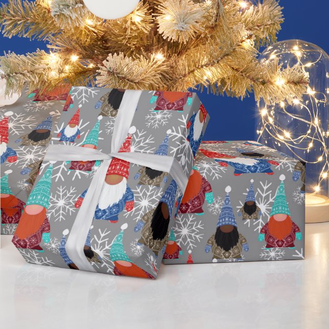 Papier Cadeau Illustrations Gnomes Snowflake Motif de Noël (Vacances)