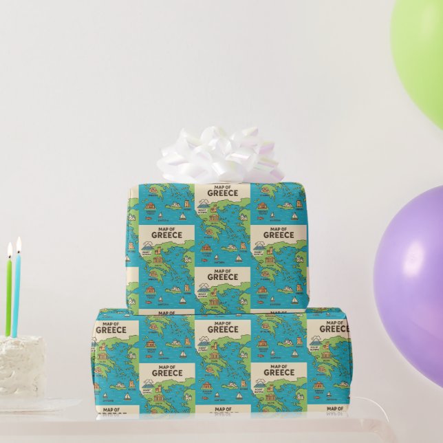 Papier cadeau illustré de la Grèce | Amoureux des  (Cadeaux de fête)