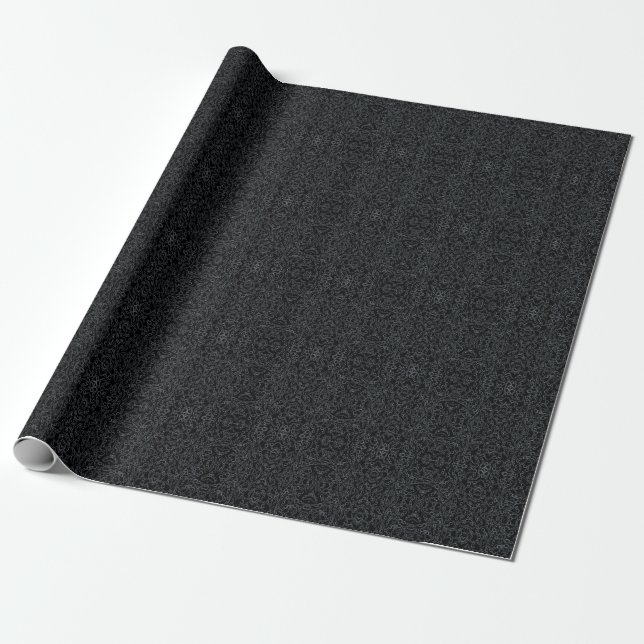 Papier Cadeau Image Miroir Abstraite Chaînée Grise Sur Fond Noir (Déroulé)