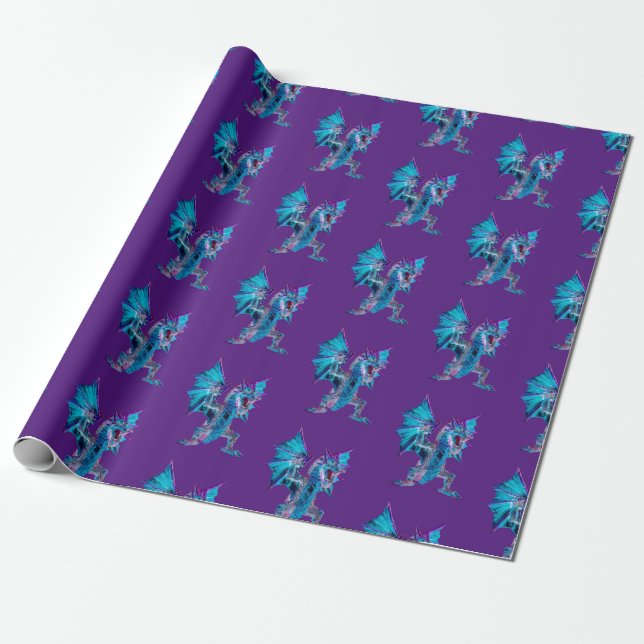Papier Cadeau Imaginaire Blue Fire Dragon violet (Déroulé)