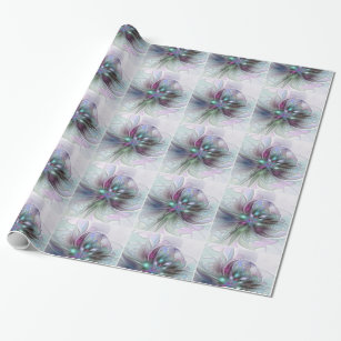 Papier Cadeau Imaginaire coloré Abstrait Fleur fractale moderne