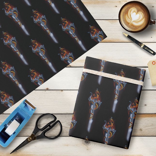 Papier Cadeau Imaginaire d'épée de dragon rouge (Créateur téléchargé)