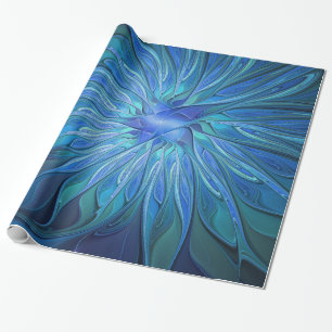 Papier Cadeau Imaginaire Fleur Bleue Motif, Art Fractal Abstrait