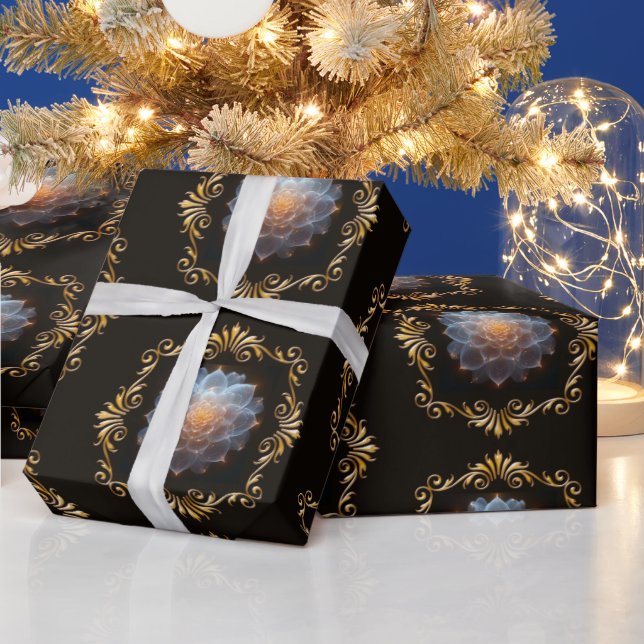 Papier Cadeau Imaginaire Fleur romantique et cadre d'or (Vacances)