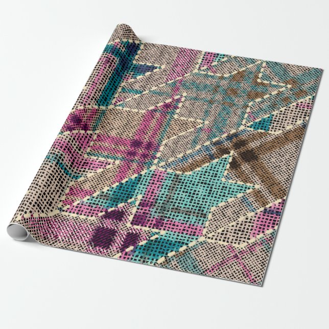 Papier Cadeau Imitation du motif de patchwork indien avec textur (Déroulé)