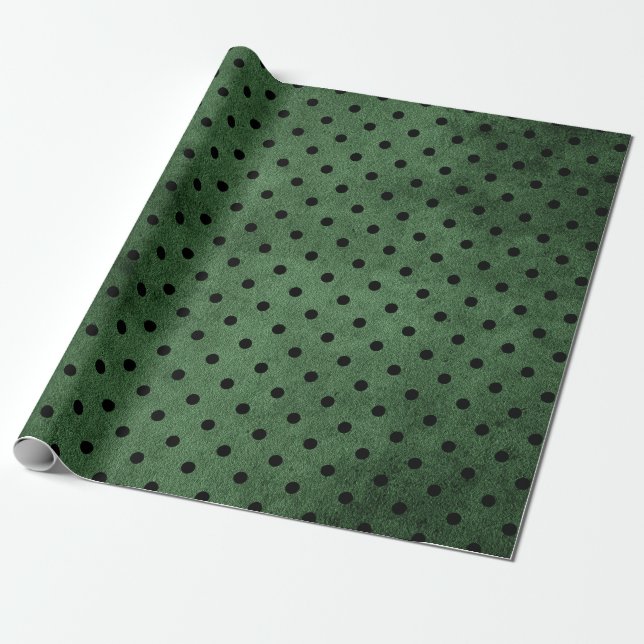 Papier Cadeau Impression à pois rustique noir et vert (Déroulé)