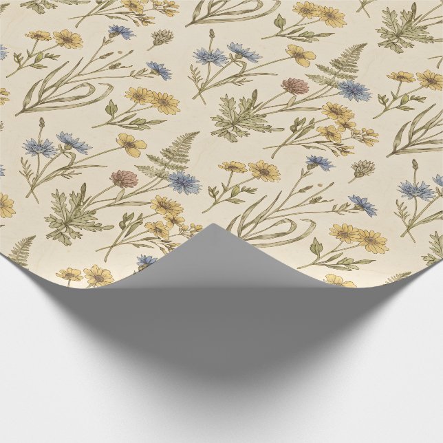 Papier Cadeau Impression botanique de Meadowcore Fleurs Bleues J (Coin)