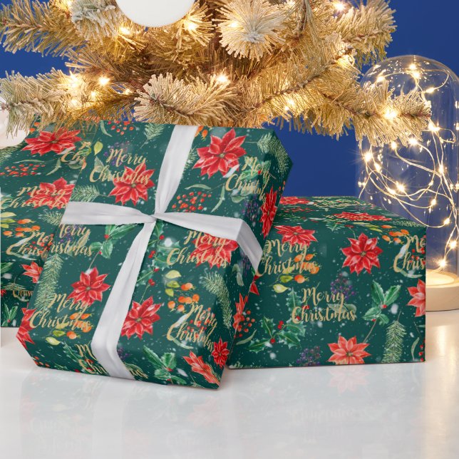 Papier Cadeau impression botanique de Noël (Vacances)