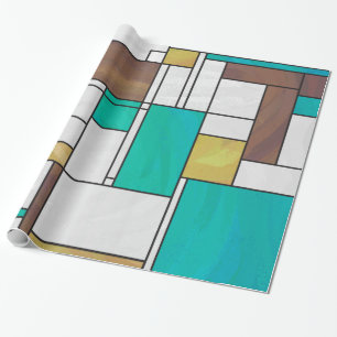 Papier Cadeau Impression Brown jaune Turquoise Mondrial
