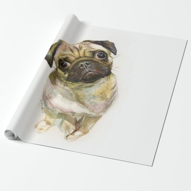 Papier Cadeau Impression carlin face | Chien de Carlin mignon (Déroulé)