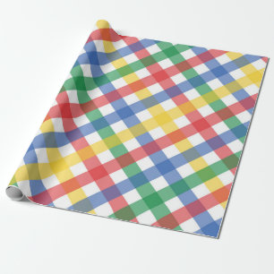 Papier Cadeau Impression carreaux tartan Couleurs primaires vive