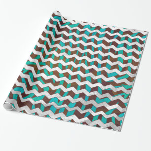 Papier Cadeau Impression Chevron Zèbre Marron et Turquoise