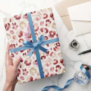 Papier Cadeau Impression d'animal léopard crème rouge