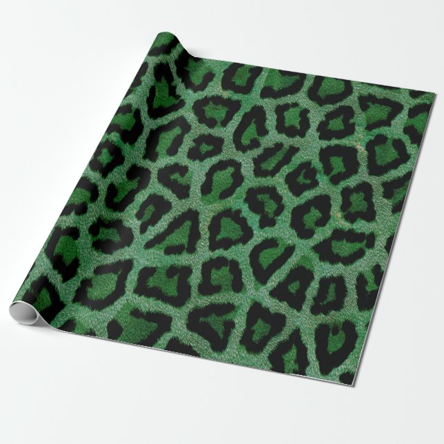 Papier Cadeau Impression d'animal léopard noir vert (Déroulé)